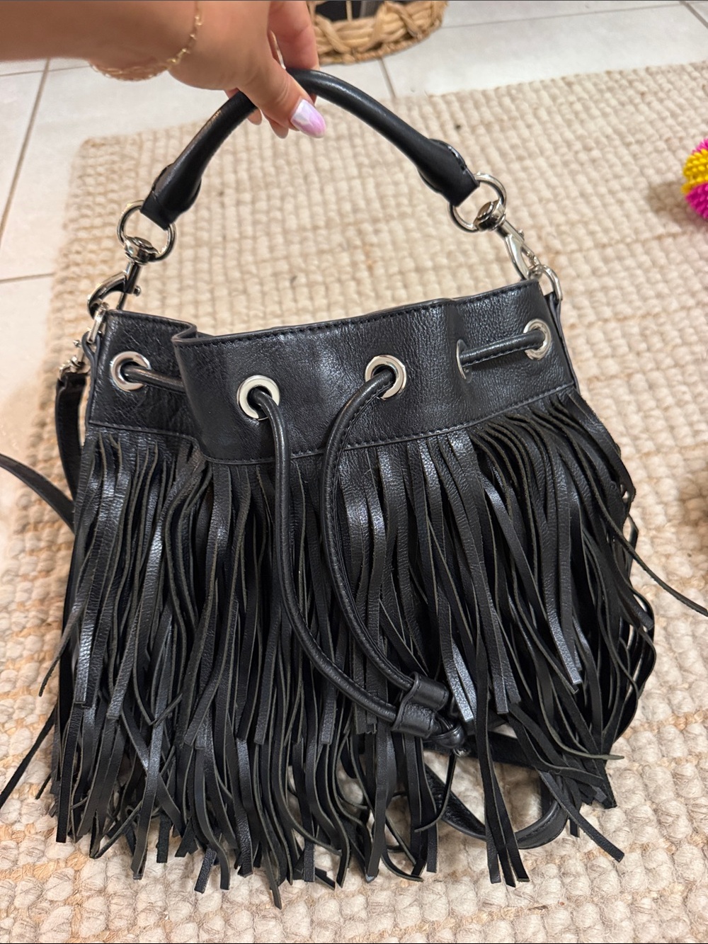 Rebecca Minkoff Black Leather Fringe Shoulder Bag